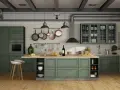 Cucina moderna con ante verdi, ideale per chi vuole rinnovare le ante della cucina con stile industriale.