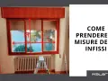 Guida visiva su come prendere le misure degli infissi, con frecce che indicano altezza e larghezza.