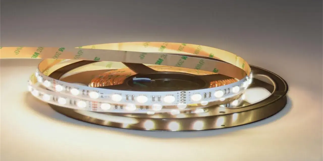 Bobina di striscia LED bianca calda con adesivo 3M, pronta per scoprire come collegare faretti led e illuminare i tuoi spazi.