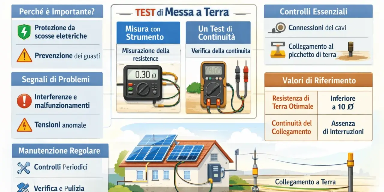 Verifica della messa a terra fai da te per fotovoltaico: importanza, test, controlli e valori di riferimento.