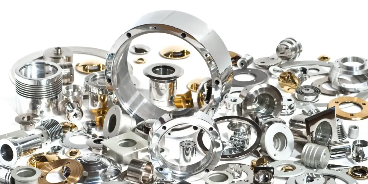 Una collezione di componenti metallici di precisione, alcuni lucidi, altri dorati. La loro accuratezza dimensionale è misurata in cosa sono i micron, essenziali per l'ingegneria moderna.