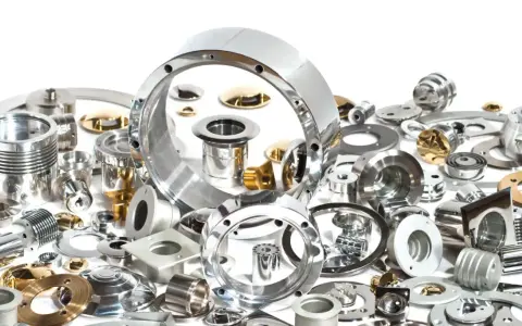 Una collezione di componenti metallici di precisione, alcuni lucidi, altri dorati. La loro accuratezza dimensionale è misurata in cosa sono i micron, essenziali per l'ingegneria moderna.