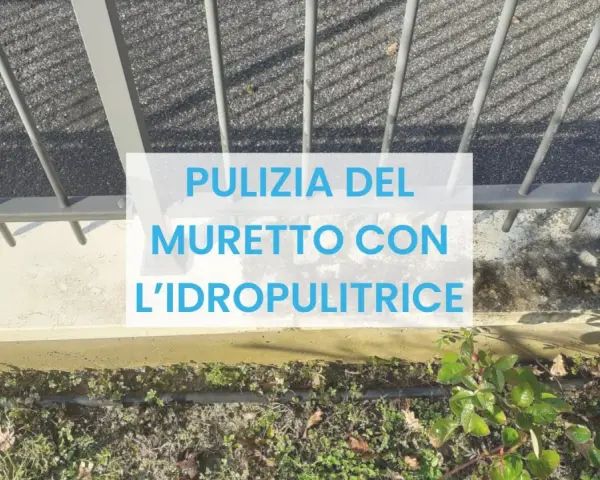Pulizia del muretto esterno con idropulitrice: un'operazione efficace per rimuovere sporco e muschio, ridando vita alle superfici.