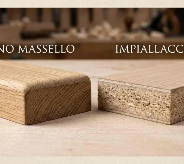 Legno massello a sinistra, impiallacciato a destra. La differenza è evidente nella struttura interna.