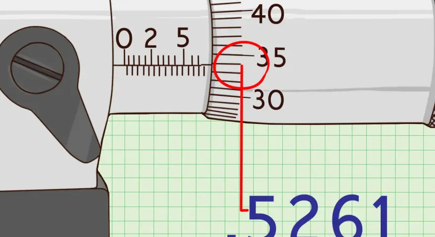 Parti di un micrometro mostrano una lettura di 0.5261.