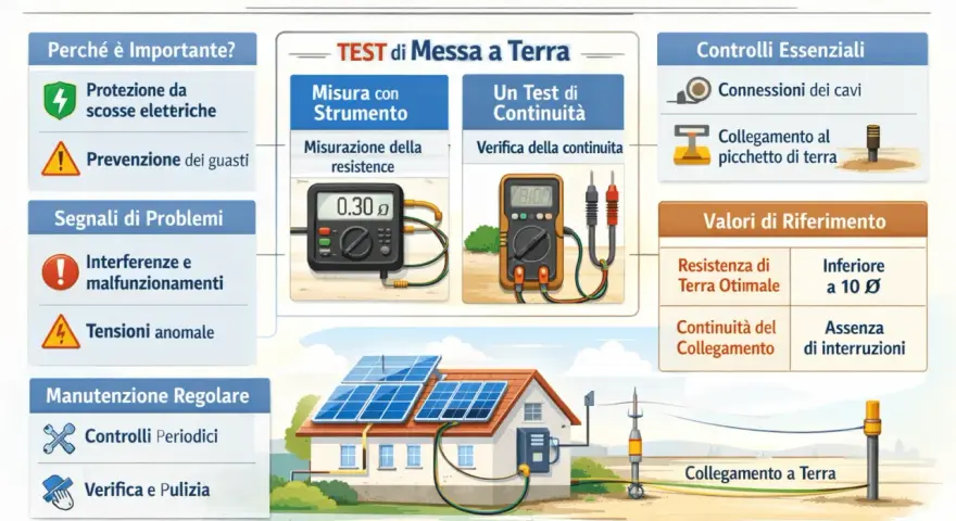 Verifica della messa a terra fai da te per fotovoltaico: importanza, test, controlli e valori di riferimento.