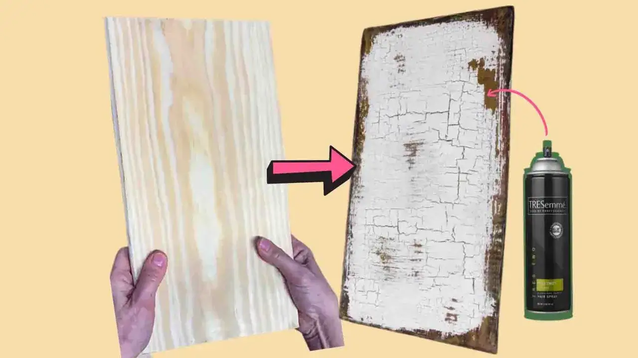 Trasformazione di un pannello di legno grezzo in un effetto anticato con verniciare con bomboletta spray su legno.