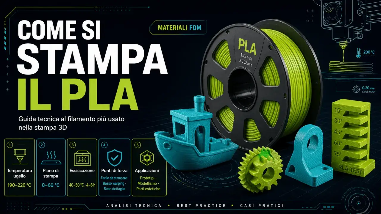 Bobina di filamento PLA, la guida tecnica per stampare questo materiale, con esempi di stampe 3D e impostazioni.