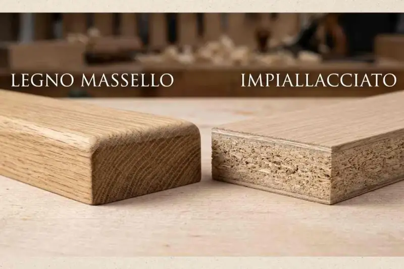 Legno massello a sinistra, impiallacciato a destra. La differenza è evidente nella struttura interna.