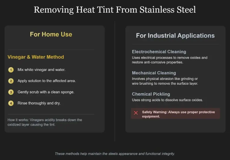 Guida su come rimuovere la tintura da acciaio macchiato da calore, con metodi casalinghi e industriali.
